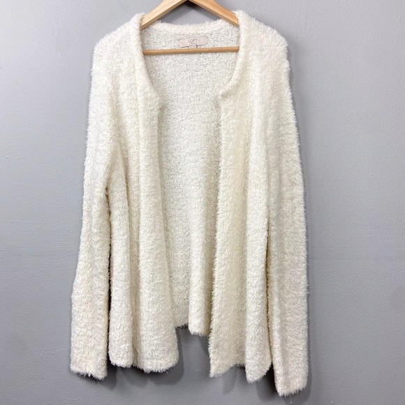 LOFT Sweaters - LOFT Fuzzy Cardigan Sweater Plus Size‎ 16/18 Open Front Cozy Jacket Ivory Cream